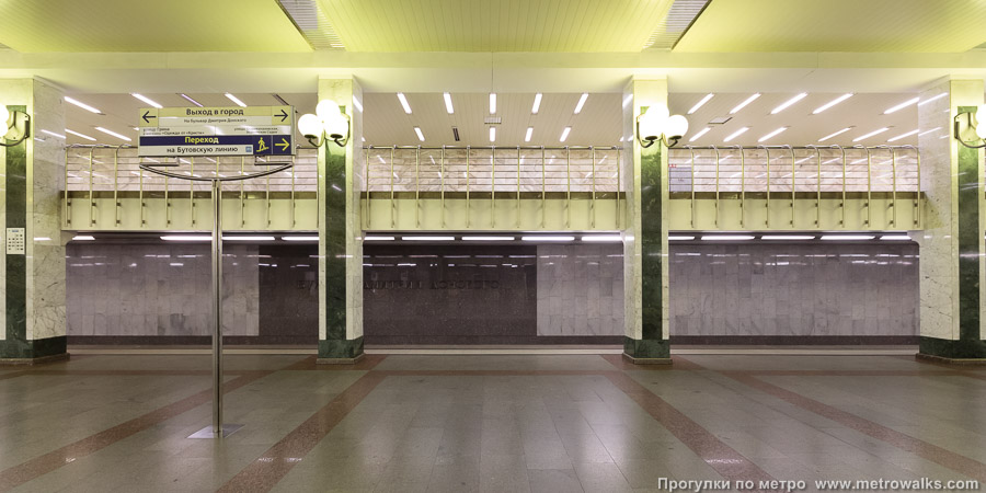 Станция Бульвар Дмитрия Донского (Серпуховско-Тимирязевская линия, Москва). Поперечный вид, проходы между колоннами из центрального зала на платформу.