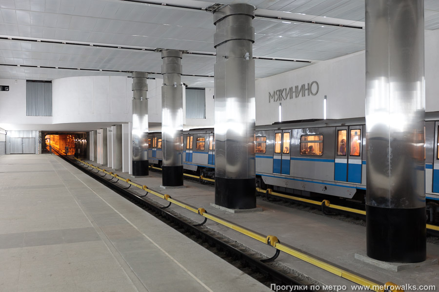 Станция Мякинино (Арбатско-Покровская линия, Москва). Вид по диагонали. Для разнообразия — с поездом.
