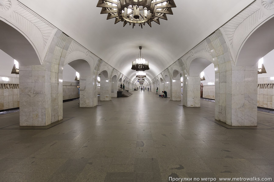 Станция Пушкинская (Таганско-Краснопресненская линия, Москва). Продольный вид центрального зала.
