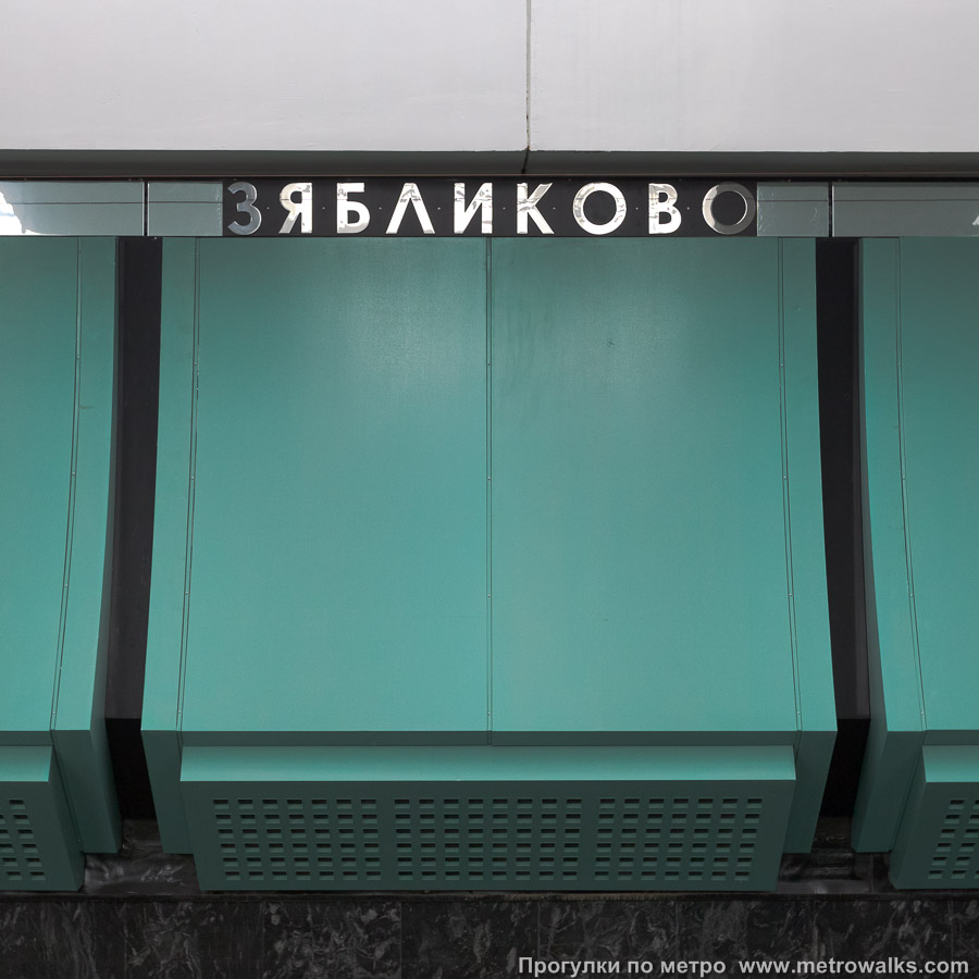 Станция Зябликово (Люблинско-Дмитровская линия, Москва). Название станции на путевой стене крупным планом.