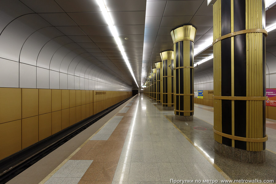 Станция Золотая нива (Дзержинская линия, Новосибирск). Продольный вид вдоль края платформы.