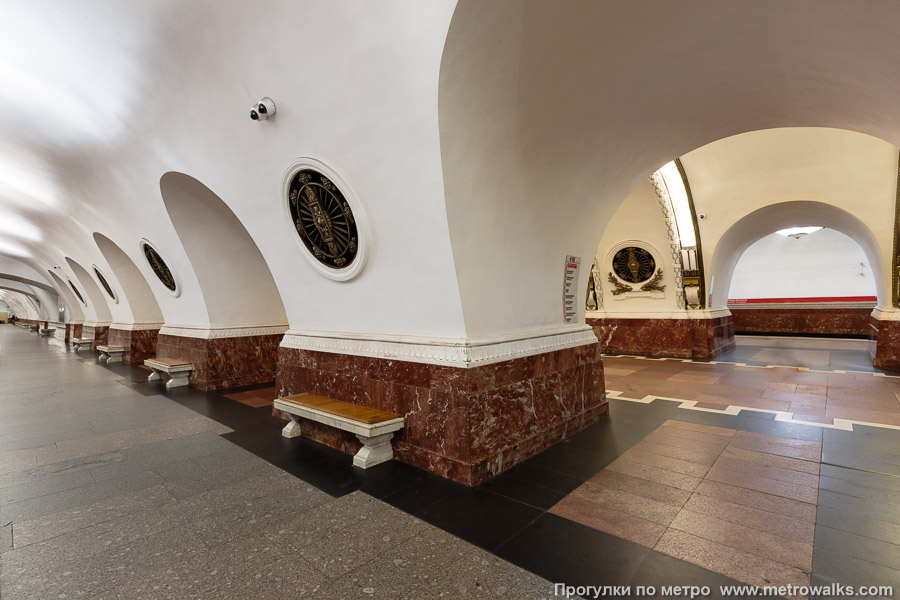 Станция Площадь Восстания (Кировско-Выборгская линия, Санкт-Петербург). Вид на пилоны со стороны края платформы.