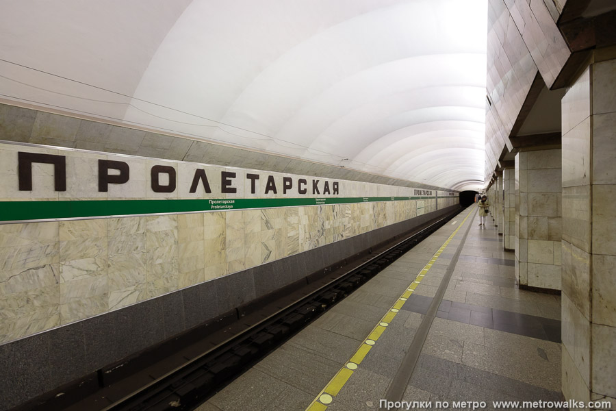 Станция Пролетарская (Невско-Василеостровская линия, Санкт-Петербург). Боковой зал станции и посадочная платформа, общий вид.