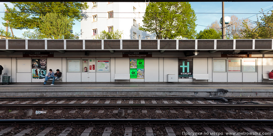 Станция Tscherttegasse [Черттегассе] (U6, Вена). Поперечный вид. Центральная часть станции, крытая.