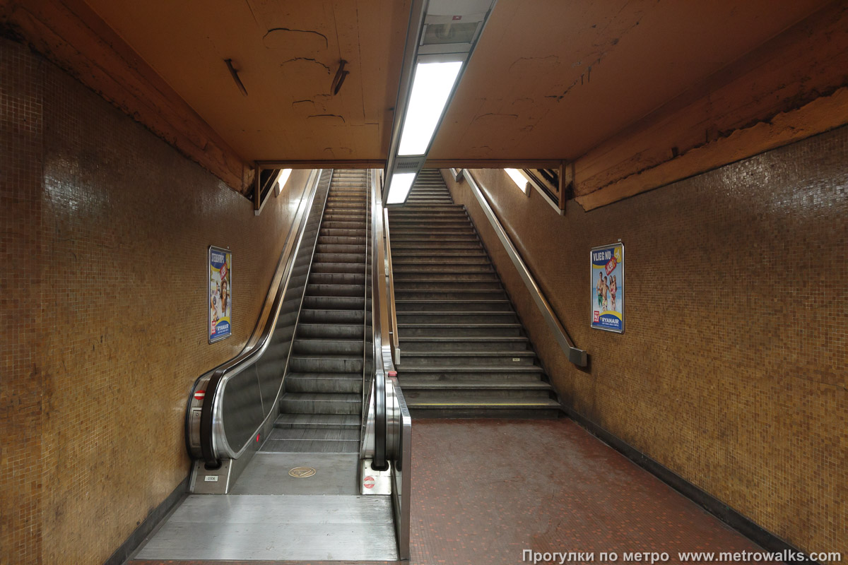 Фотография станции Parc / Park [Парк] (линия 5, Брюссель). Выход в город, эскалаторы начинаются прямо с уровня платформы.