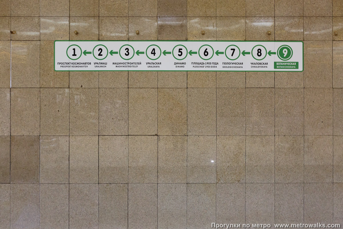 Фотография станции Ботаническая (Екатеринбург). Схема линии на путевой стене.