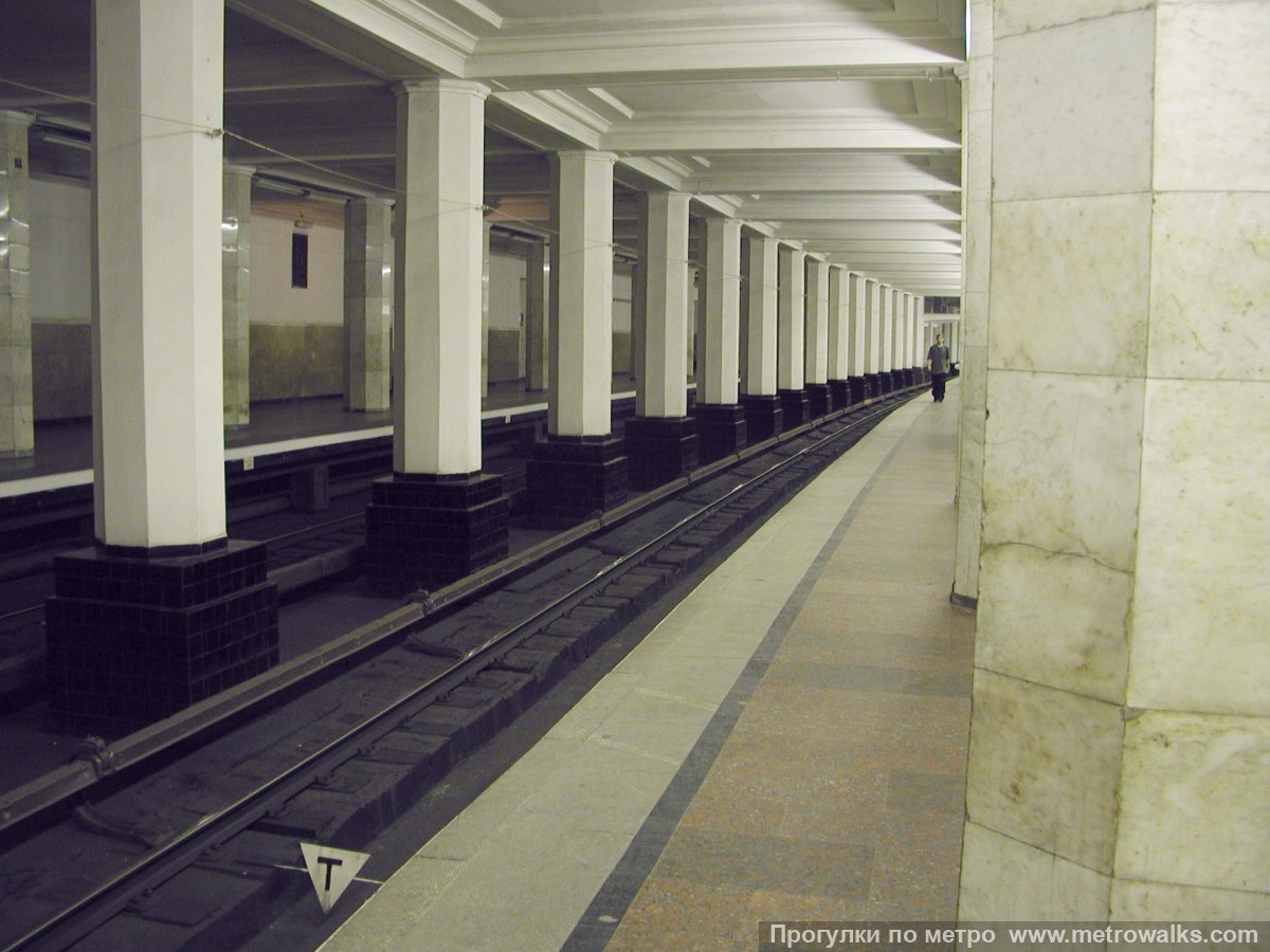 Фотография станции Александровский сад (Филёвская линия, Москва). Продольный вид вдоль края платформы.