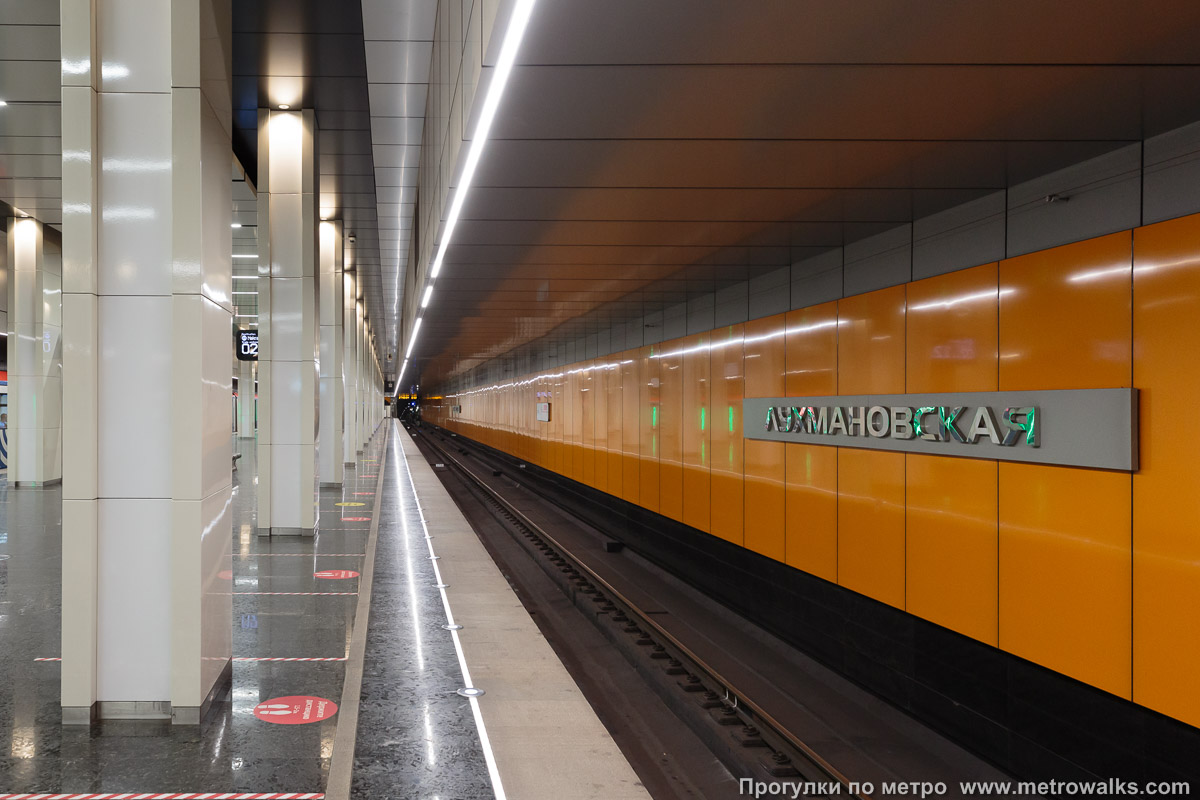 Фотография станции Лухмановская (Некрасовская линия, Москва). Боковой зал станции и посадочная платформа, общий вид.