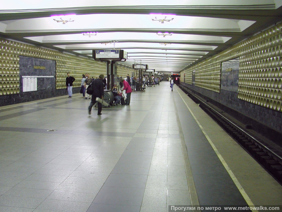 Фотография станции Марьино (Люблинско-Дмитровская линия, Москва). Продольный вид вдоль края платформы.