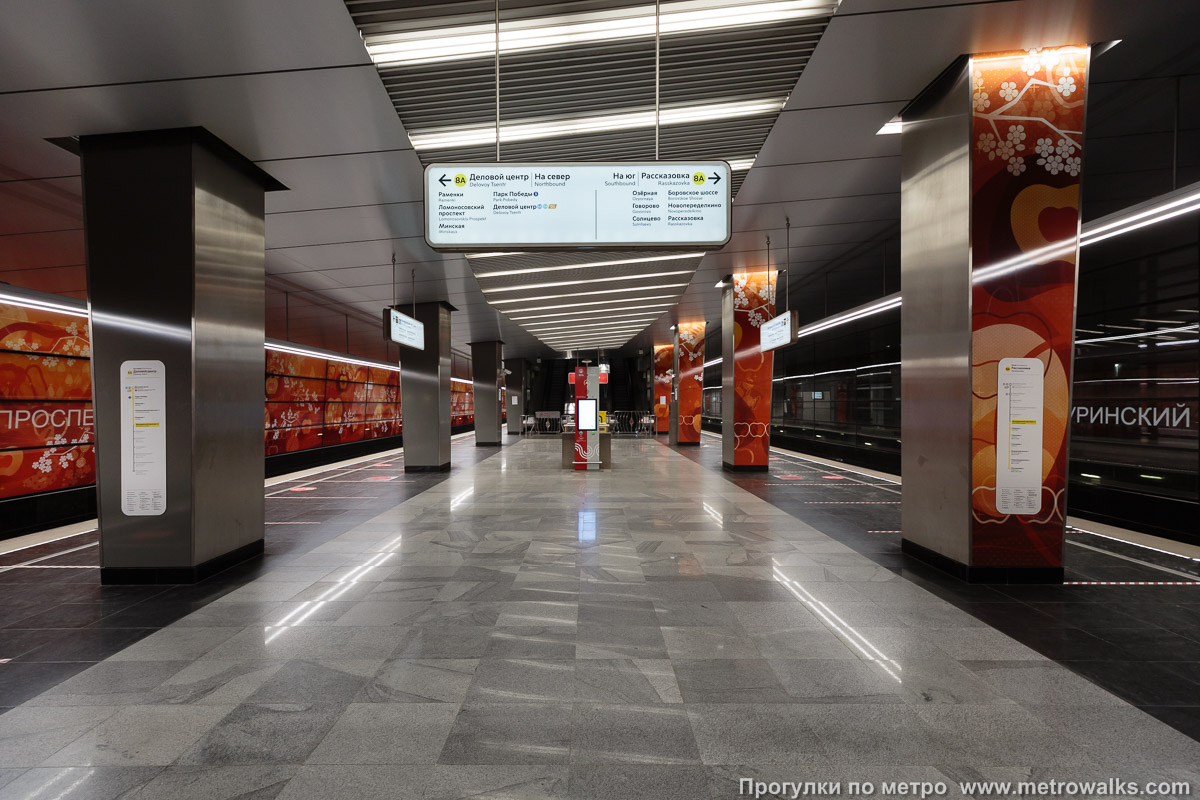 Фотография станции Мичуринский проспект (Солнцевская линия, Москва). Продольный вид центрального зала.