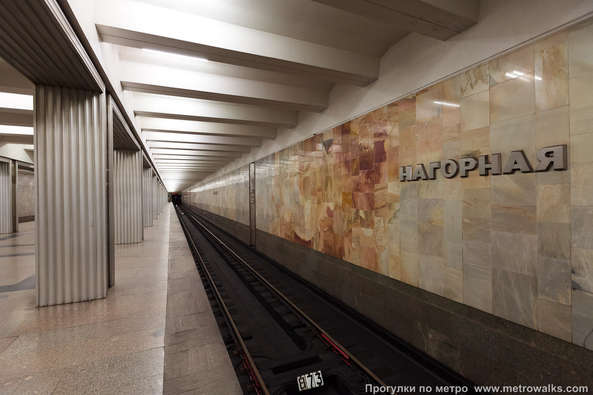 Фотография станции Нагорная (Серпуховско-Тимирязевская линия, Москва). Боковой зал станции и посадочная платформа, общий вид.