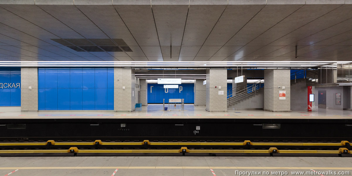 Фотография станции Нижегородская (Некрасовская линия, Москва). Поперечный вид. Через центральные пути, в голубой части станции.