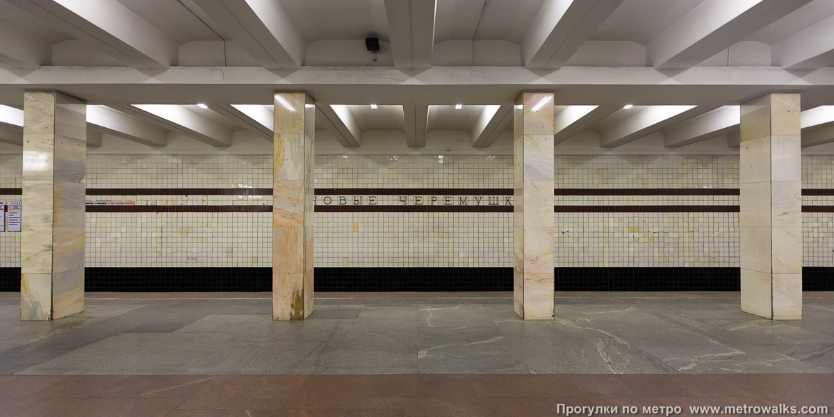 Фотография станции Новые Черёмушки (Калужско-Рижская линия, Москва). Поперечный вид, проходы между колоннами из центрального зала на платформу.