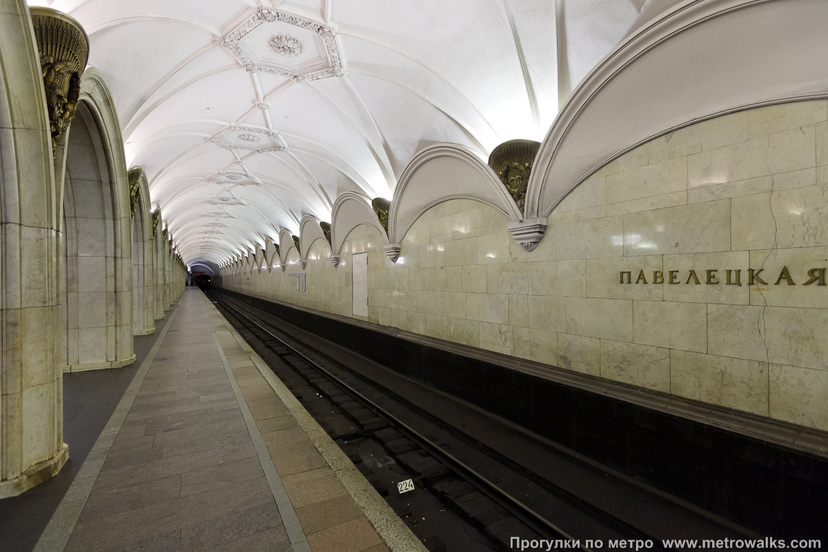 Фотография станции Павелецкая (Замоскворецкая линия, Москва). Боковой зал станции и посадочная платформа, общий вид.