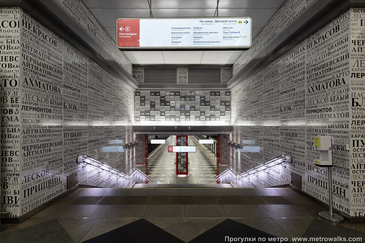 Фотография станции Рассказовка (Солнцевская линия, Москва). Спуск на станцию из вестибюля по лестнице.