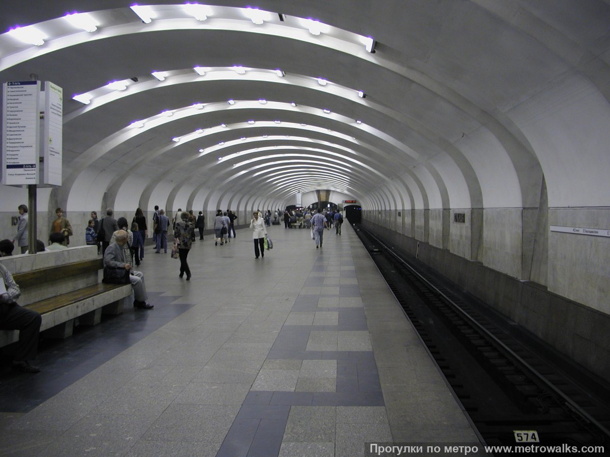 Фотография станции Южная (Серпуховско-Тимирязевская линия, Москва). Продольный вид вдоль края платформы.