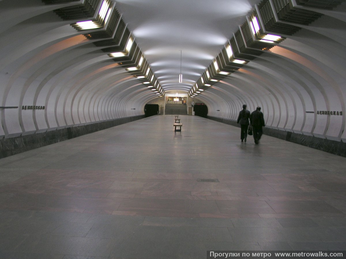 Фотография станции Ленинская (Автозаводско-Нагорная линия, Нижний Новгород). Продольный вид по оси станции.