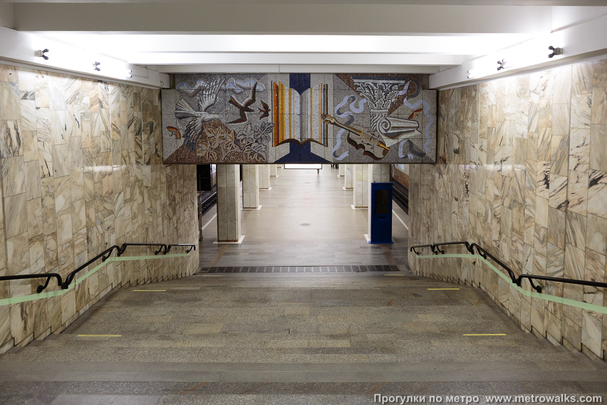 Фотография станции Студенческая (Ленинская линия, Новосибирск). Спуск на станцию по лестнице.