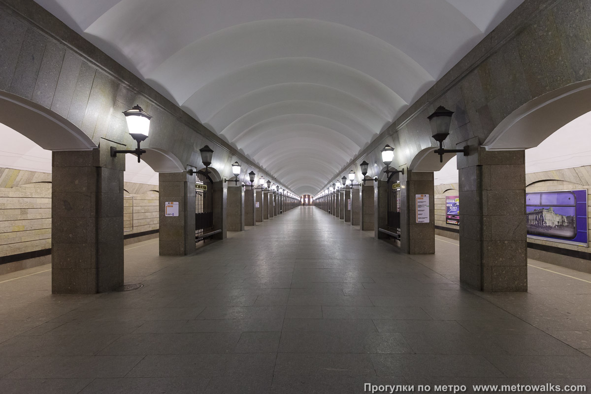Фотография станции Достоевская (Правобережная линия, Санкт-Петербург). Продольный вид центрального зала.
