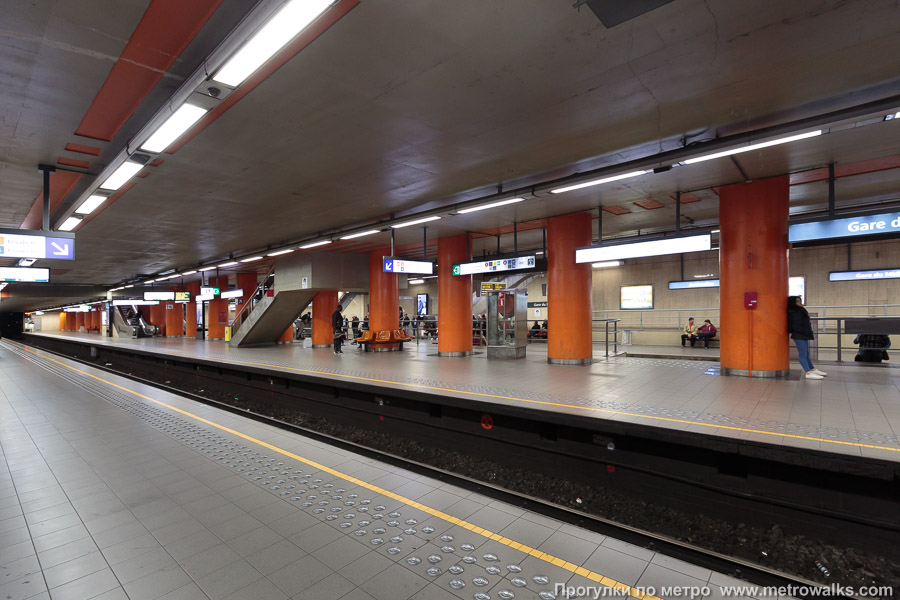 Станция Gare du Midi / Zuidstation [Гар дю Миди́ / Зэ́дстасьо́н] (линия 2/6, Брюссель). Вид по диагонали.