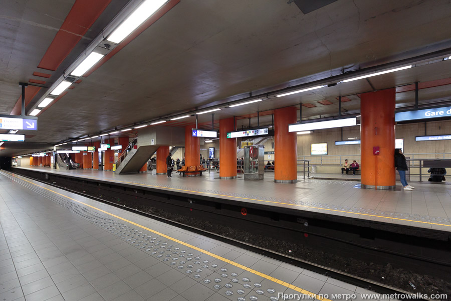 Станция Gare du Midi / Zuidstation [Гар дю Миди́ / Зэ́дстасьо́н] (линия 2 / 6, Брюссель). Вид по диагонали.