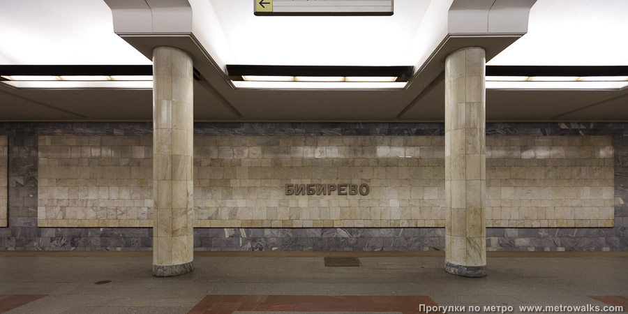 Станция Бибирево (Серпуховско-Тимирязевская линия, Москва). Поперечный вид, проходы между колоннами из центрального зала на платформу.