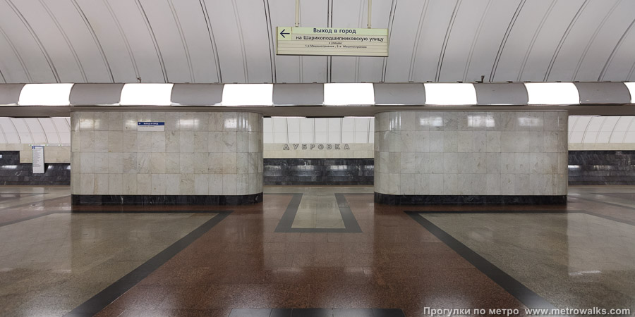 Станция Дубровка (Люблинско-Дмитровская линия, Москва). Поперечный вид, проходы между колоннами из центрального зала на платформу.