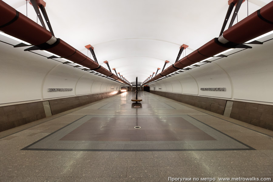 Станция Кожуховская (Люблинско-Дмитровская линия, Москва). Продольный вид по оси станции.