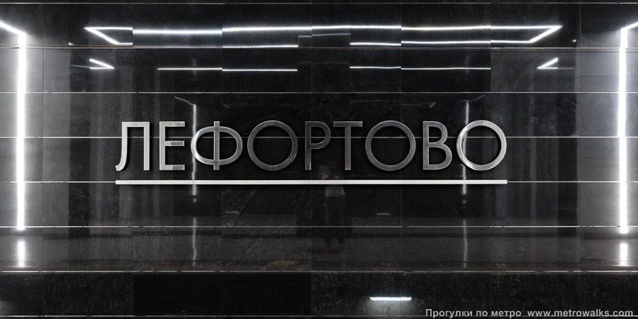 Станция Лефортово (Некрасовская линия, Москва). Название станции на путевой стене крупным планом.