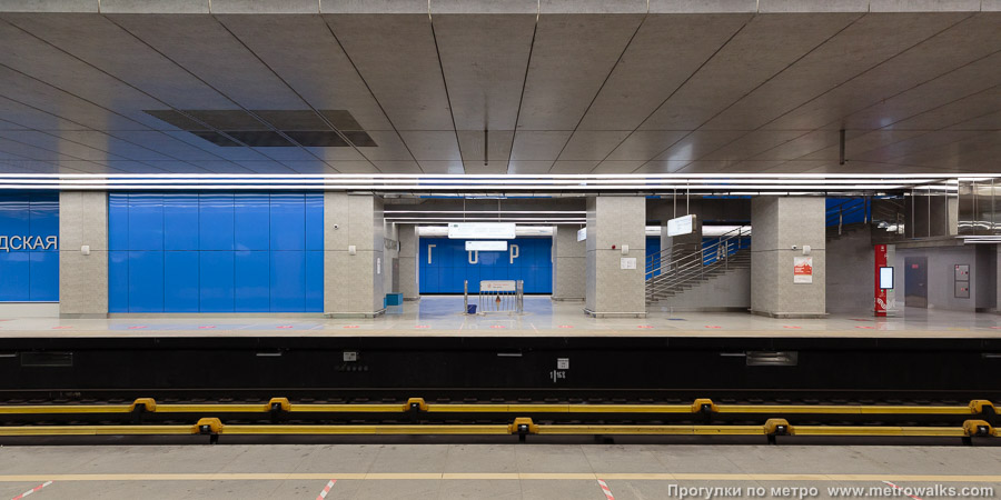 Станция Нижегородская (Некрасовская линия, Москва). Поперечный вид. Через центральные пути, в голубой части станции.