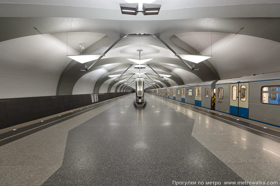 Станция Новокосино (Калининская линия, Москва). Продольный вид по оси станции.