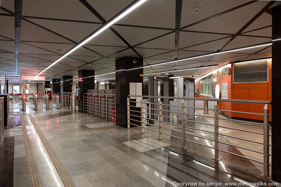 Станция Новаторская (Троицкая линия, Москва). В совмещённом вестибюле станций обеих линий (вид от выхода ко входу).