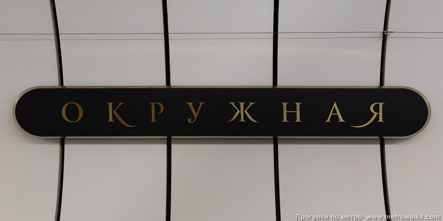 Станция Окружная (Люблинско-Дмитровская линия, Москва). Название станции на путевой стене крупным планом.