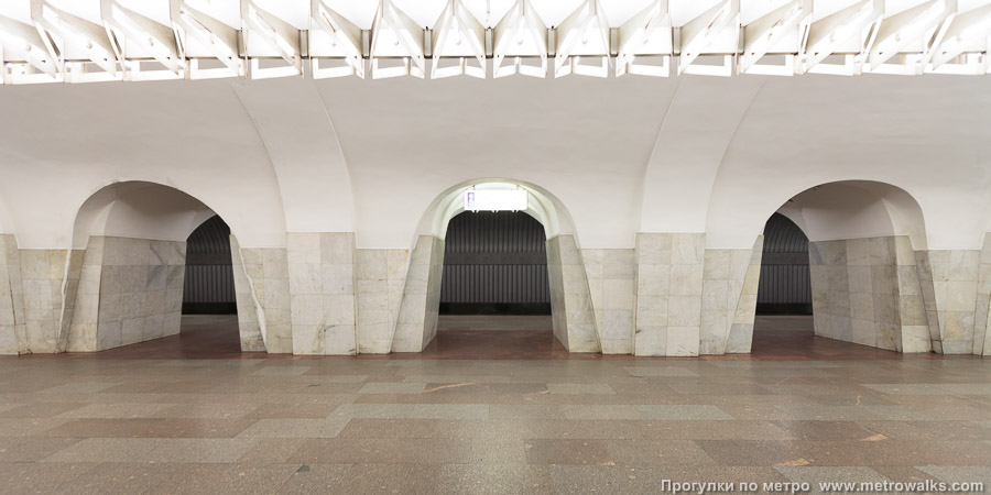 Станция Шаболовская (Калужско-Рижская линия, Москва). Поперечный вид, проходы между пилонами из центрального зала на платформу.