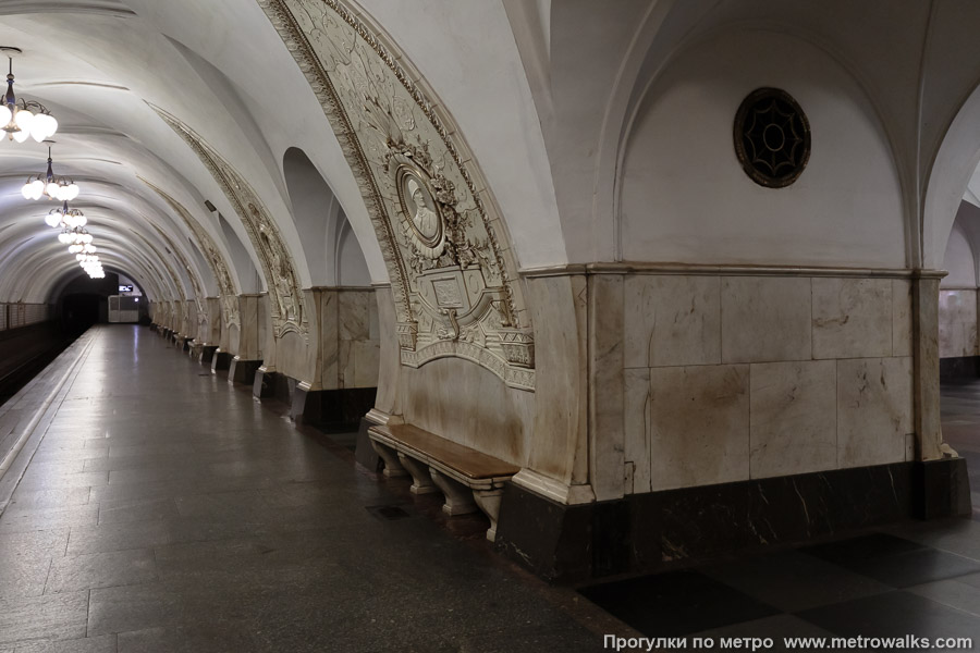 Станция Таганская (Кольцевая линия, Москва). Вид на пилоны со стороны края платформы.