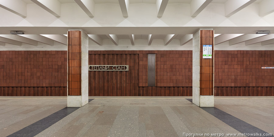 Станция Тёплый Стан (Калужско-Рижская линия, Москва). Поперечный вид, проходы между колоннами из центрального зала на платформу.