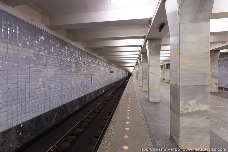 Станция Варшавская (Каховская линия, Москва). Боковой зал станции и посадочная платформа, общий вид.