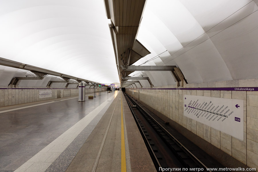 Станция Чкаловская (Фрунзенско-Приморская линия, Санкт-Петербург). Край платформы, общий вид.