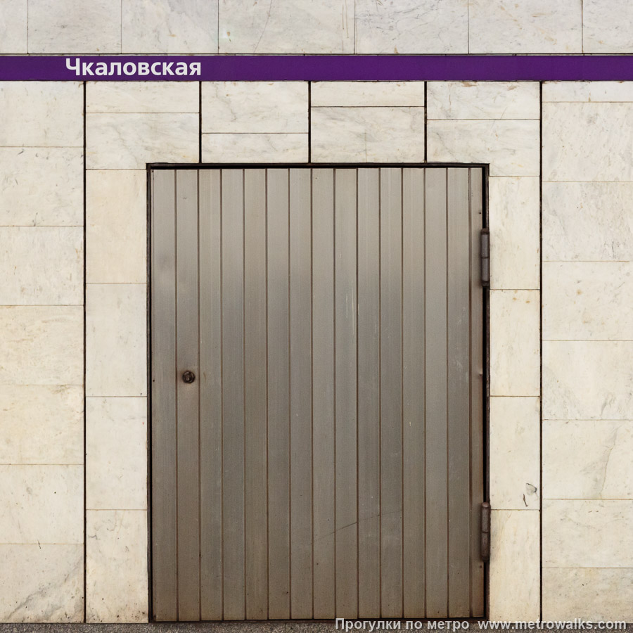 Станция Чкаловская (Фрунзенско-Приморская линия, Санкт-Петербург). Декоративная технологическая дверь в стене.