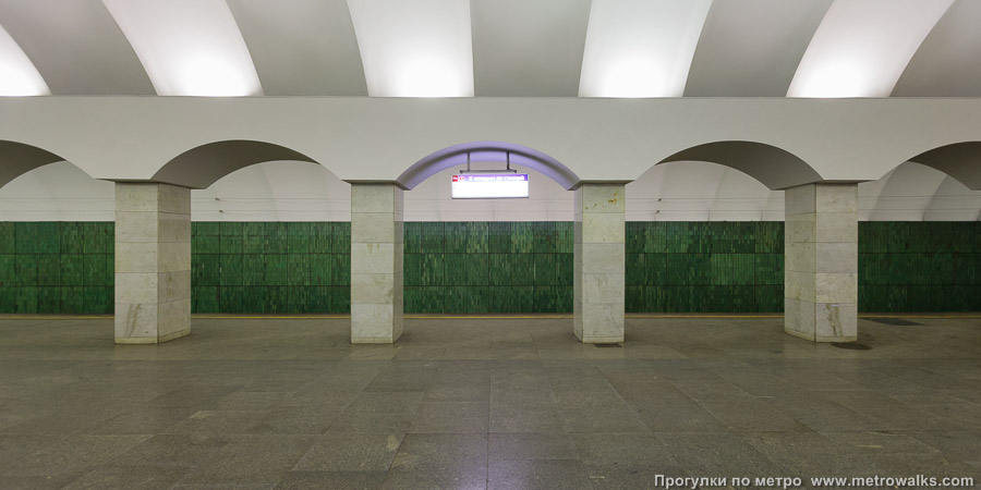 Станция Лесная (Кировско-Выборгская линия, Санкт-Петербург). Поперечный вид, проходы между колоннами из центрального зала на платформу.