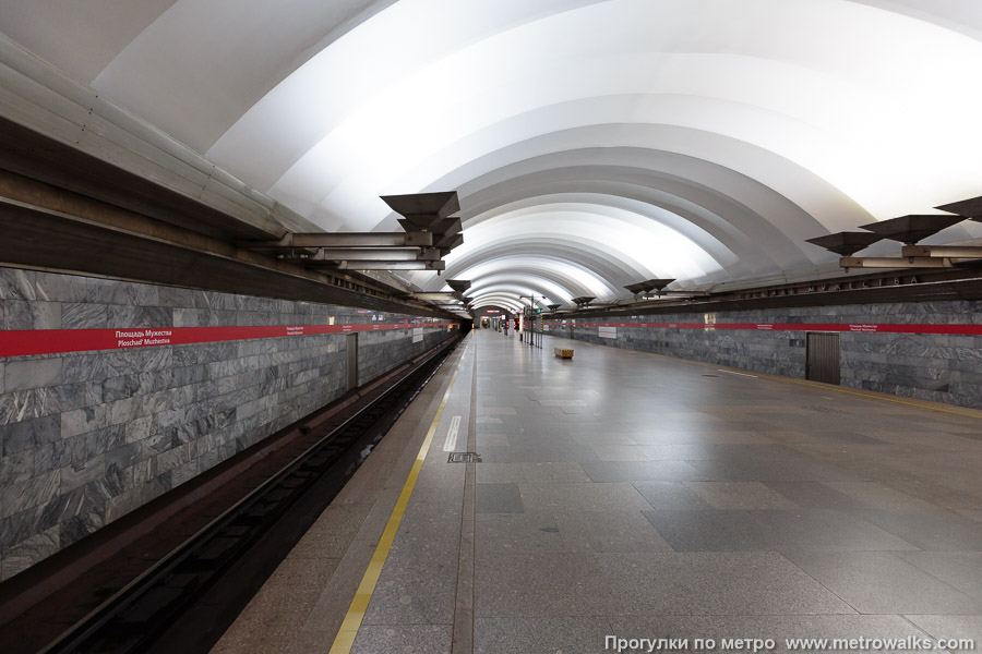 Станция Площадь Мужества (Кировско-Выборгская линия, Санкт-Петербург). Край платформы, общий вид.