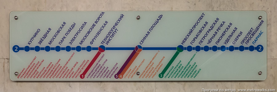 Станция Парнас (Московско-Петроградская линия, Санкт-Петербург). Схема линии на станционной стене.