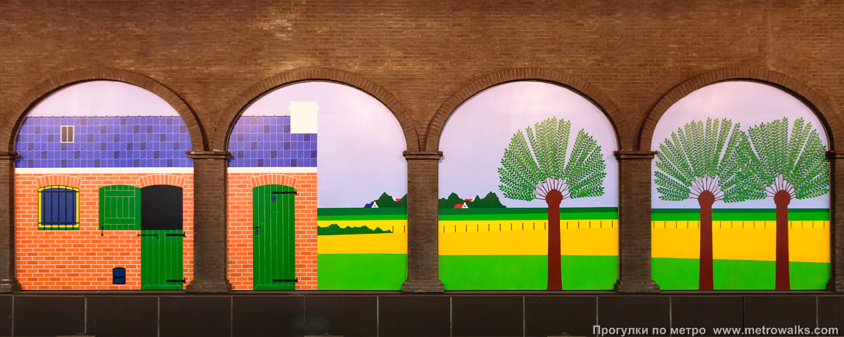 Фотография станции Clemenceau [Клемансо́] (линия 2 / 6, Брюссель). Декоративное оформление путевой стены крупным планом. № 5.