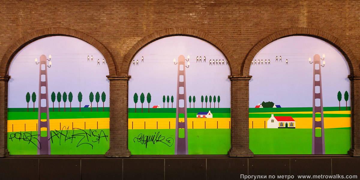 Фотография станции Clemenceau [Клемансо́] (линия 2 / 6, Брюссель). Декоративное оформление путевой стены крупным планом. № 7.