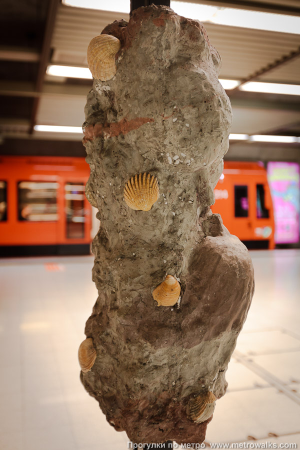 Фотография станции Rautatientori / Järnvägstorget [Ра́утатиэ́нто́ри] (Хельсинки). Скульптура на платформе станции. «Человеческие лица в пятницу вечером» № 3.