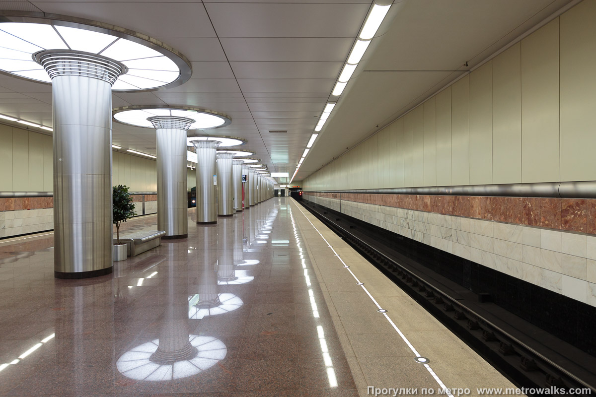 Фотография станции Котельники (Таганско-Краснопресненская линия, Москва). Продольный вид вдоль края платформы.