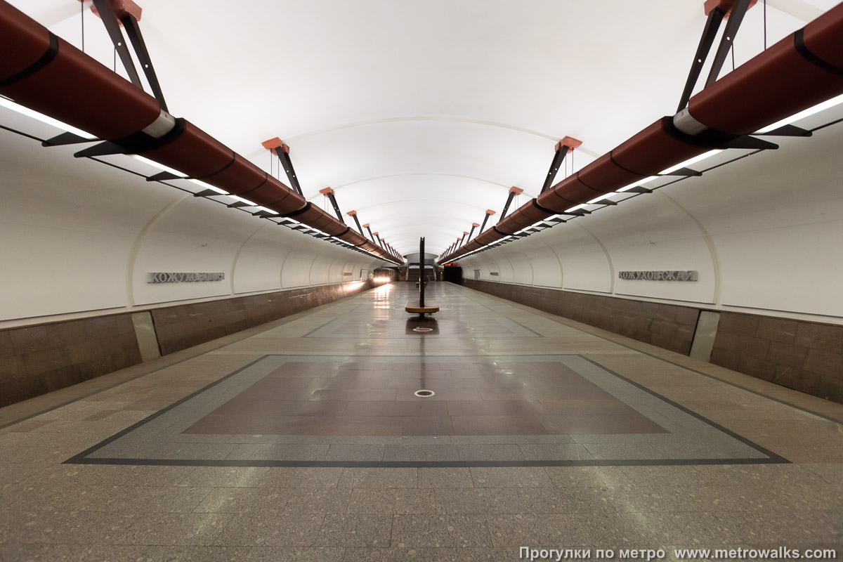 Фотография станции Кожуховская (Люблинско-Дмитровская линия, Москва). Продольный вид по оси станции.
