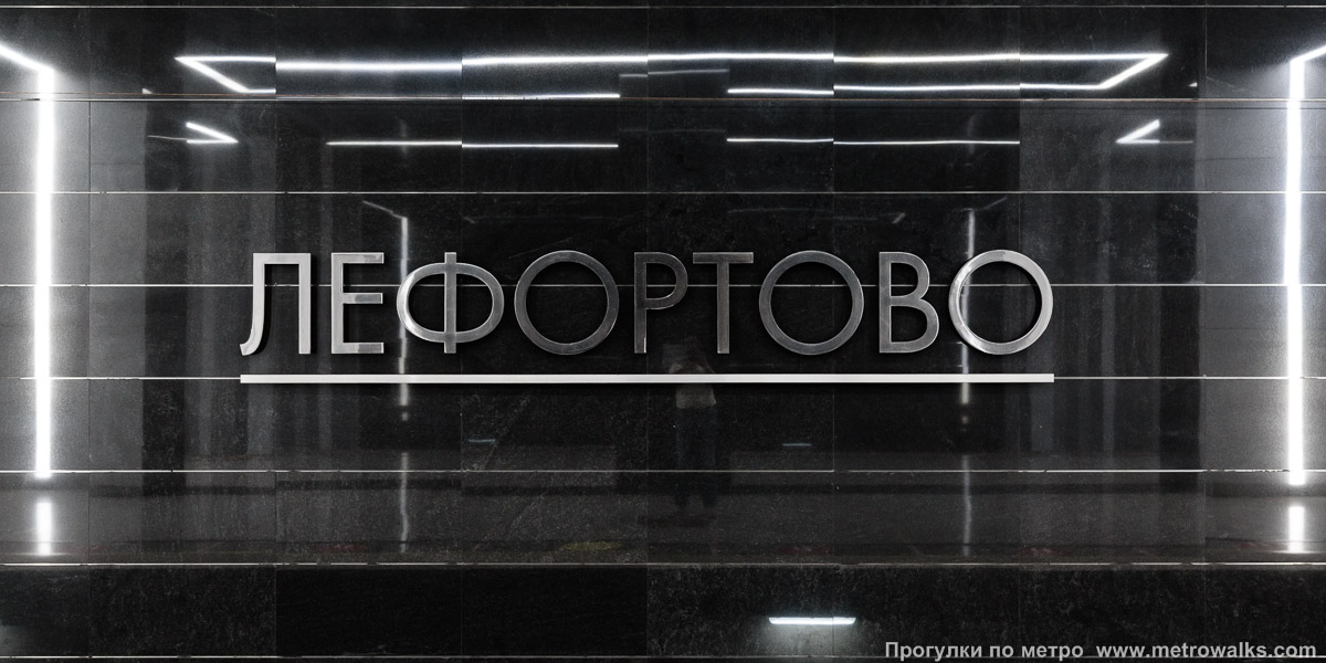 Фотография станции Лефортово (Некрасовская линия, Москва). Название станции на путевой стене крупным планом.