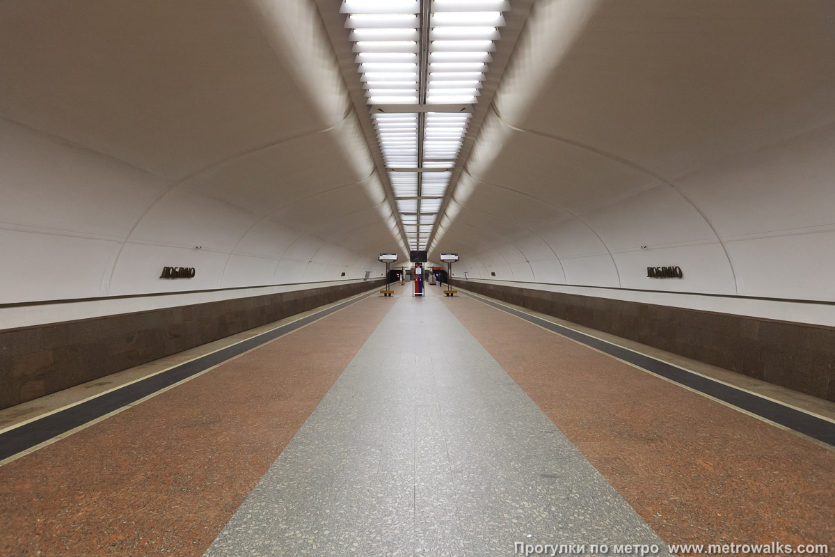Фотография станции Люблино (Люблинско-Дмитровская линия, Москва). Продольный вид по оси станции.