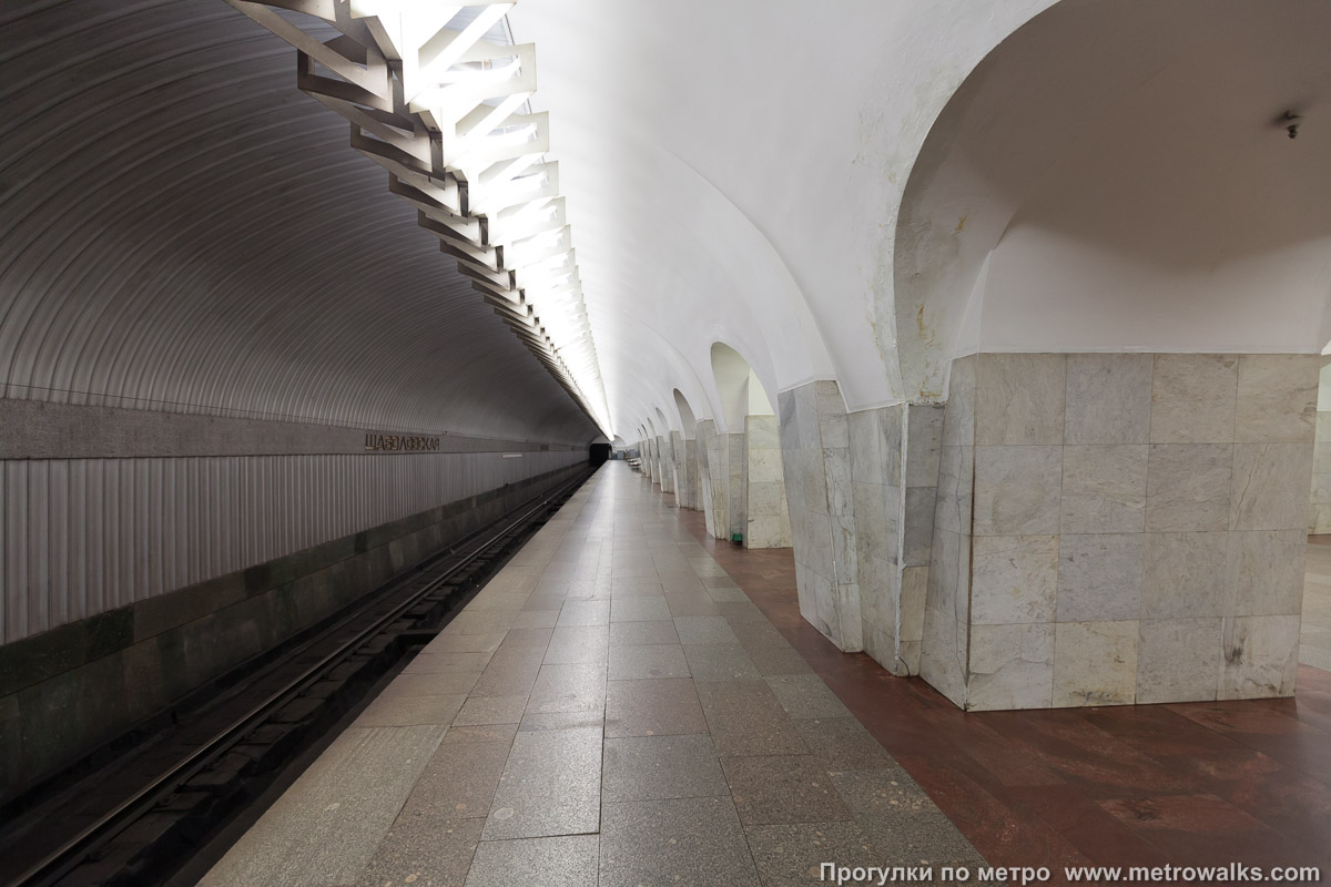 Фотография станции Шаболовская (Калужско-Рижская линия, Москва). Боковой зал станции и посадочная платформа, общий вид.